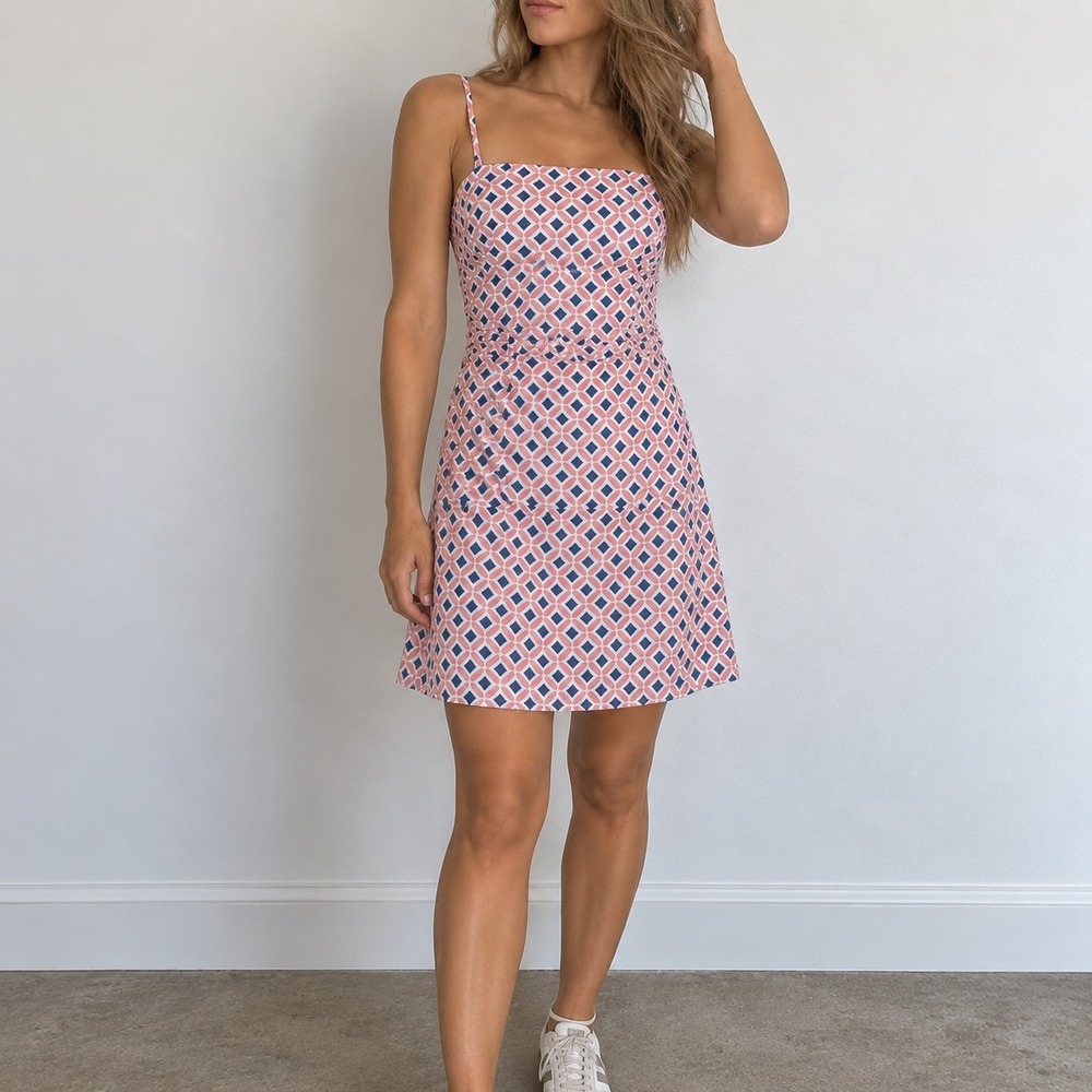Lulus Pink Geometric Mini Dress Square Neck Size S Preppy Summer Retro Mod Y2K